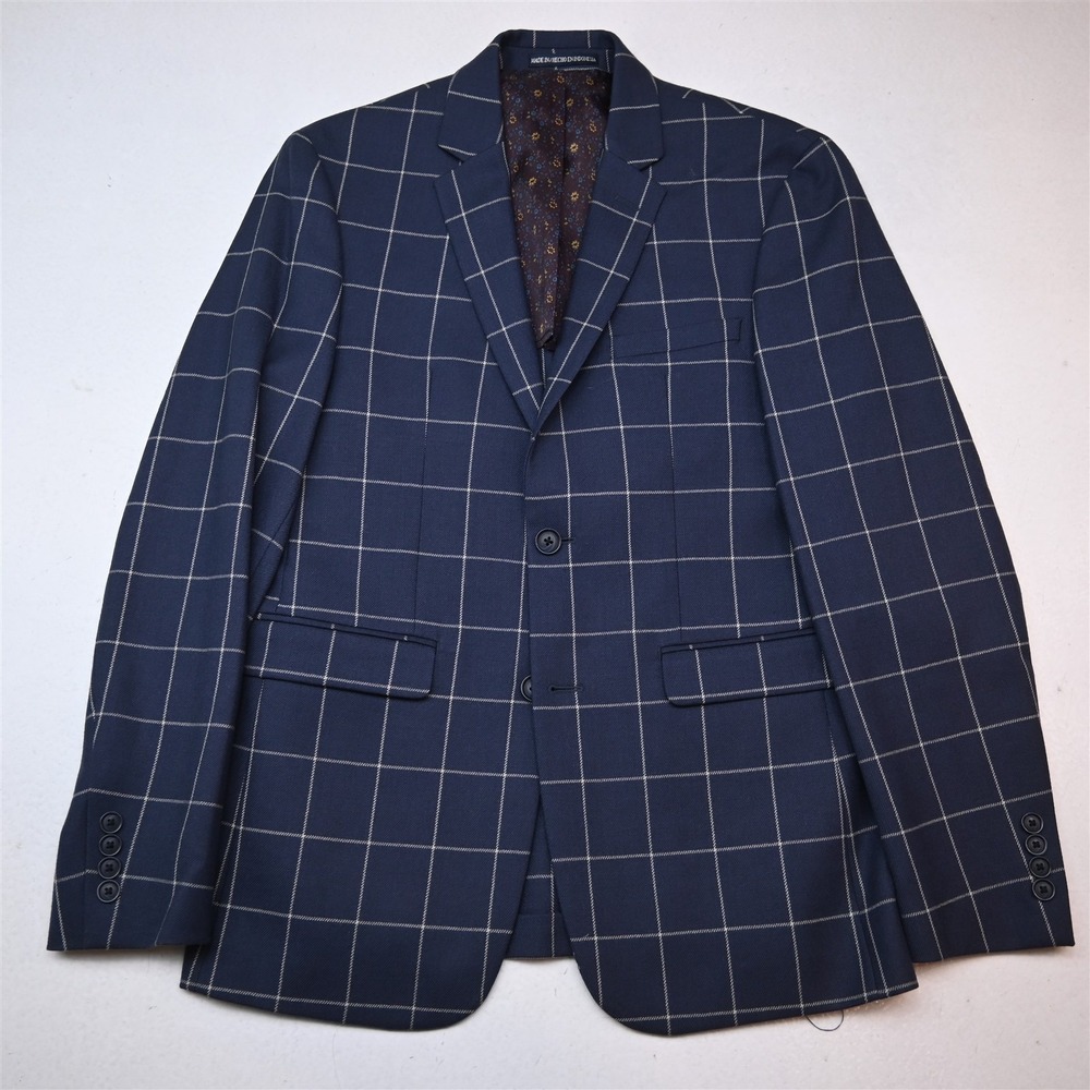Penguin 38R Blue Windowpane 100% Wool Soft Shoulder Blazer Jacket Sport Coat